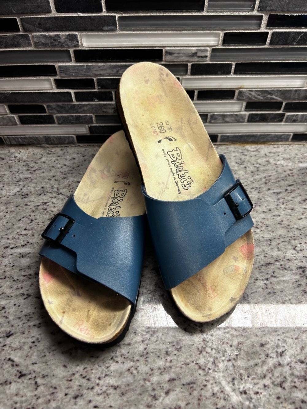 Birkenstock Birki’s Catalina Teal Blue Single-Band Slide  with Buckle size 9